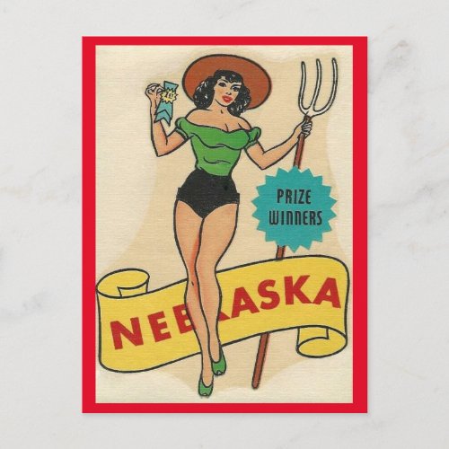 Nebraska Vintage Pin Up Girl Travel Postcard