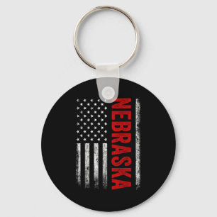 Nebraska Vintage Us American Flag Retro For Men Wo Keychain