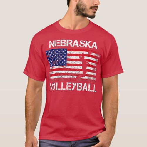 Nebraska Volleyball Team American Flag Gift  T_Shirt