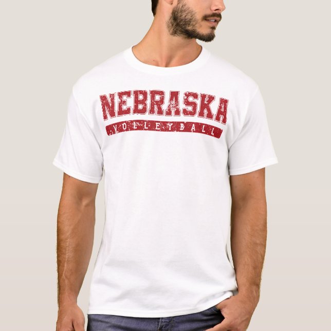 Nebraska Volleyball Varsity Red Vintage Text  T-Shirt (Front)
