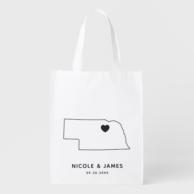 Nebraska Wedding Welcome Bag Map Tote with Heart (Front)