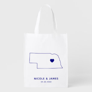 Nebraska Wedding Welcome Bag Navy Tote with Map