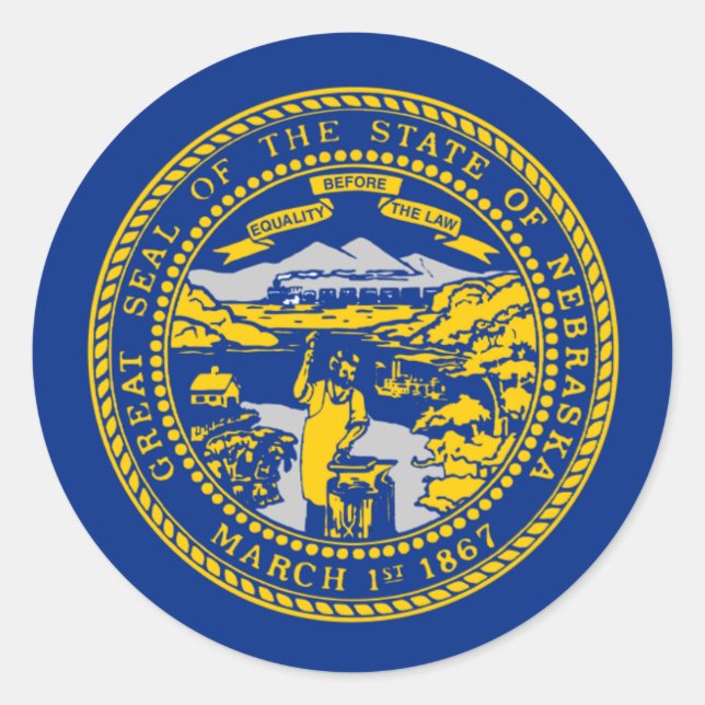 Nebraskan Flag, Flag of Nebraska Classic Round Sticker (Front)