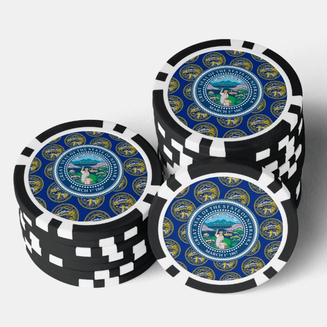 Nebraskan Flag & Seal, Nebraska Poker Chips (Stack)
