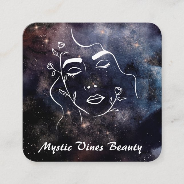 *~* Nebuala Cosmic Plant Goddess Woman Floral QR   Square Business Card (Front)