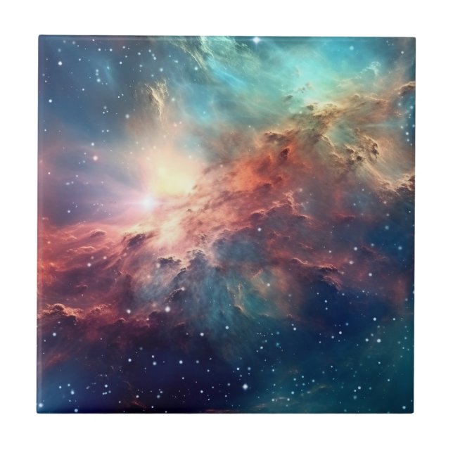 Nebula and galaxies in space  ceramic tile (Front)