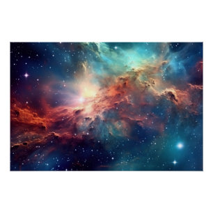 Nebula and galaxies in space poster