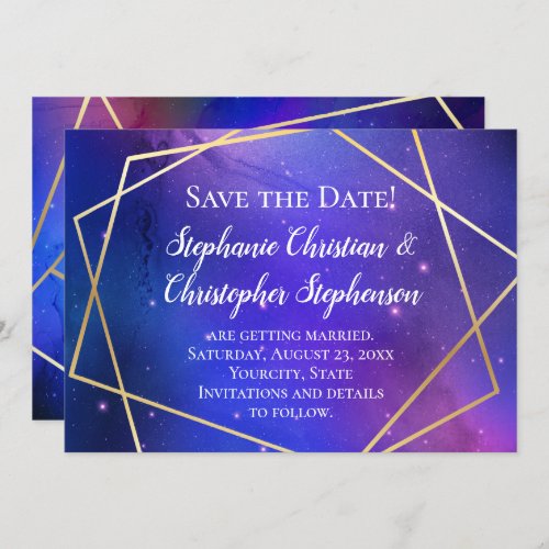 Nebula Celestial Geometric Gold Save the Date Invitation