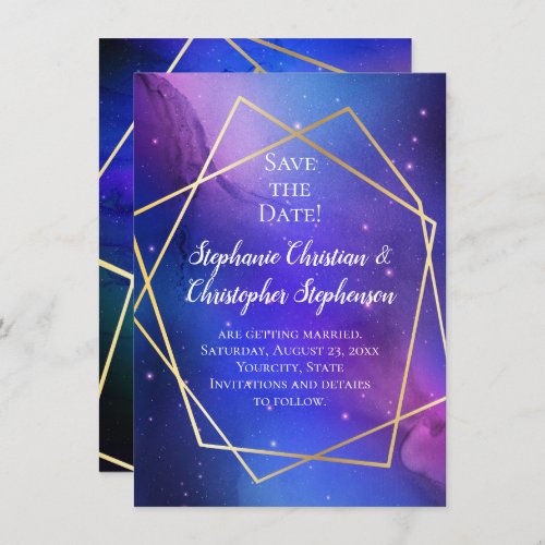 Nebula Celestial Geometric Gold Save the Date Invitation