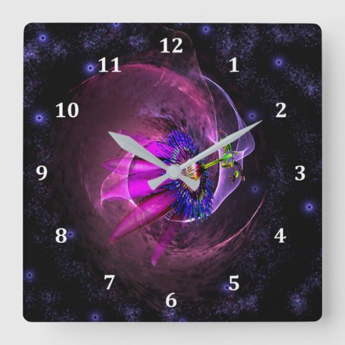 Nebula Design with Stars Gasses  Flower Square Wall Clock