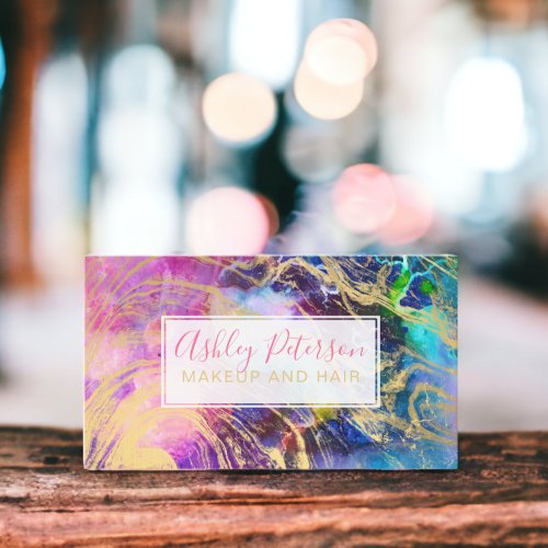Nebula gold marble hair makeup typography business card