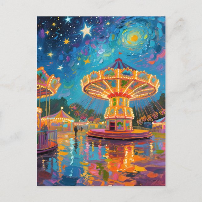 Nebula Night Carousel - Van Gogh Inspired Art Postcard (Front)