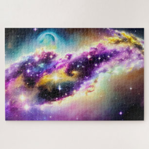 Nebula Pink and Purple Imagination in Time Space Jigsaw Puzzle