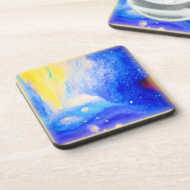 Nebula Stars Blue, Yellow and Milky White. Buy Now Beverage Coaster (Left Side)