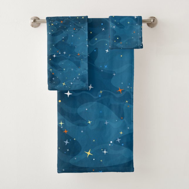 Nebula Waves and Stars Pattern ✨ Bath Towel Set (Insitu)