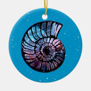 Nebula with Stars in a Nautilus Shell Ceramic Ornament