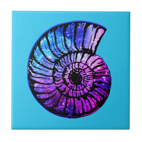 Nebula with Stars in a Nautilus Shell  Ceramic Tile