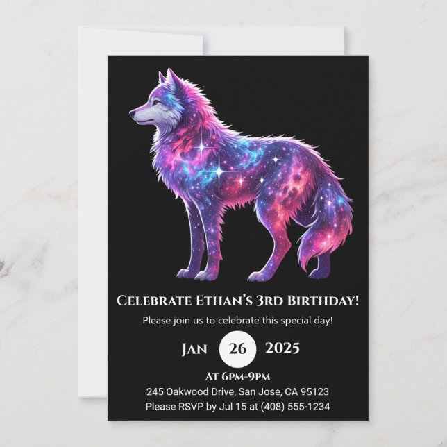 Nebula Wolf Standing Art Print Birthday Invitation (Front)