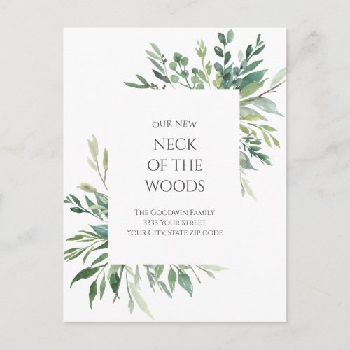 Neck of the Woods Greenery Moving Announcement Postcard