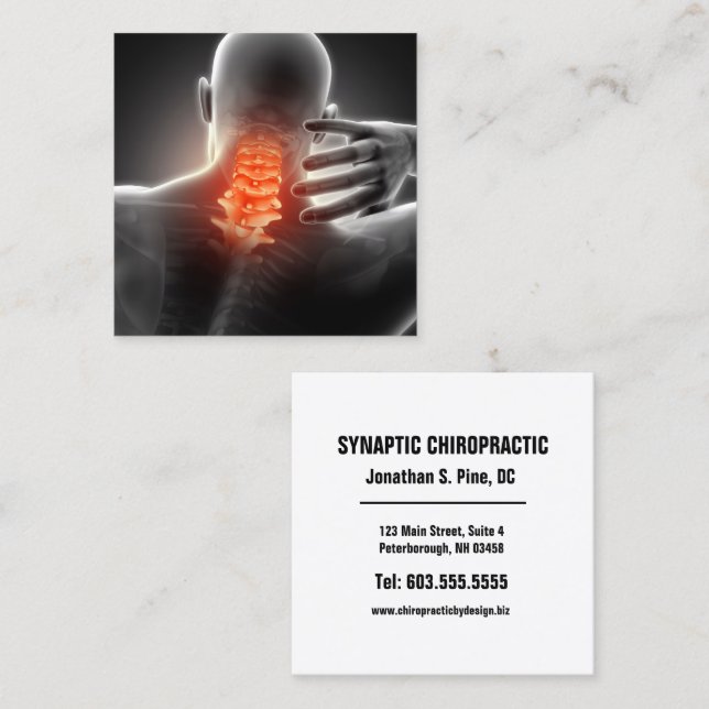 Neck Pain Photo Graphic Square Chiropractic Square Business Card (Front/Back)