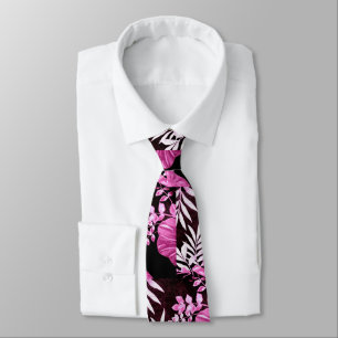 Neck Tie - Abstract Tropical Leaves Pink Wine