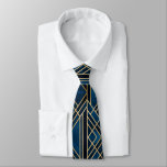 Neck Tie - Art Deco Blue &amp; Gold Mirrored