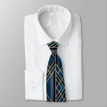 Neck Tie - Art Deco Blue & Gold Mirrored Neck Tie - Art Deco Blue & Gold Mirrored