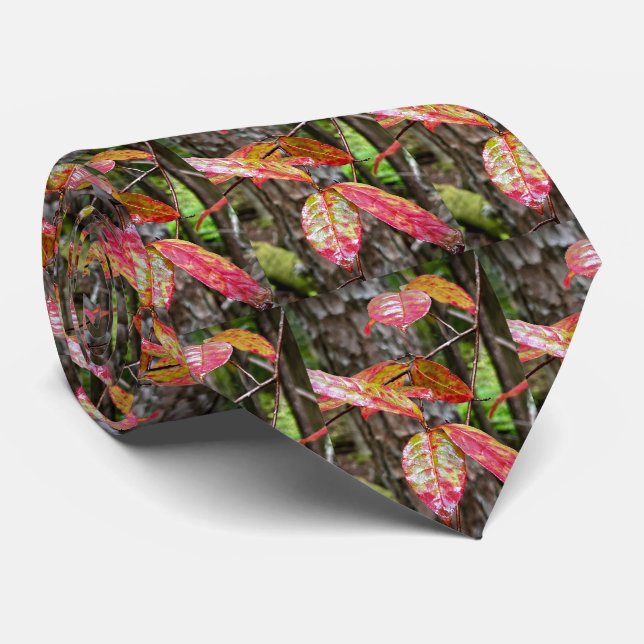 Neck tie / autumn leaves on bark (Rolled)