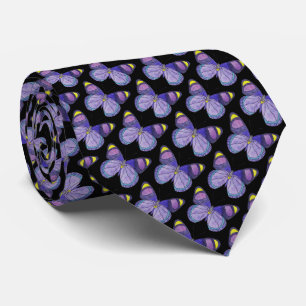 Neck Tie (black) - Purple Butterfly