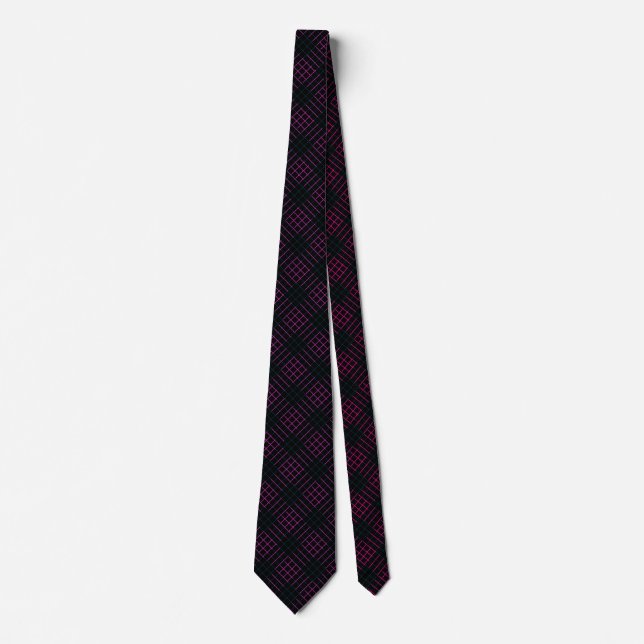 Neck Tie magenta sticks cyan diamonds (Front)