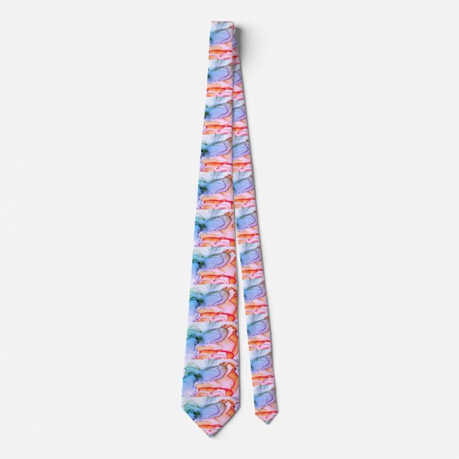 Neck Tie peach and blue watercolor (Front)