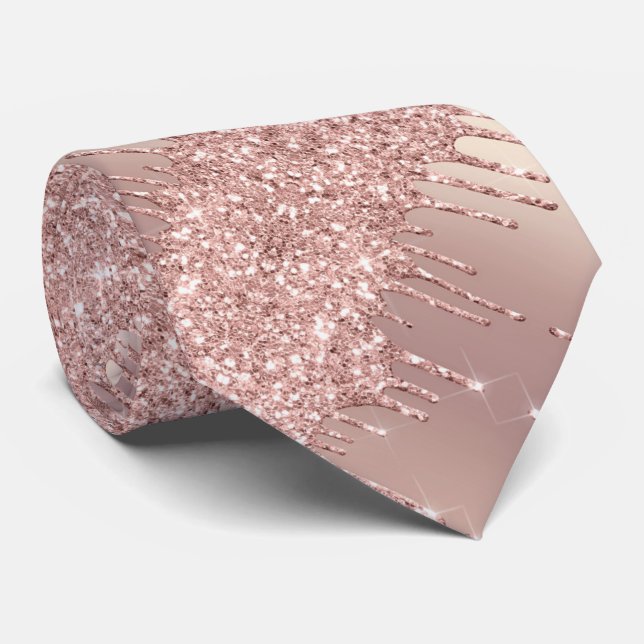 Neck Tie Rose Gold Blush Glitter Sparkly Drips (Rolled)