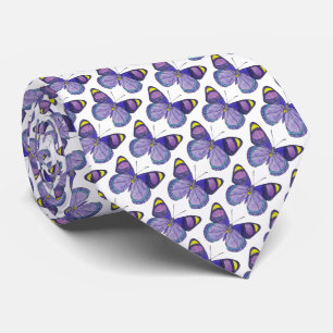 Neck Tie (white) - Purple Butterfly