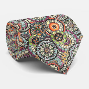 Neck Tie With Colorful Abstract Floral Art Pattern