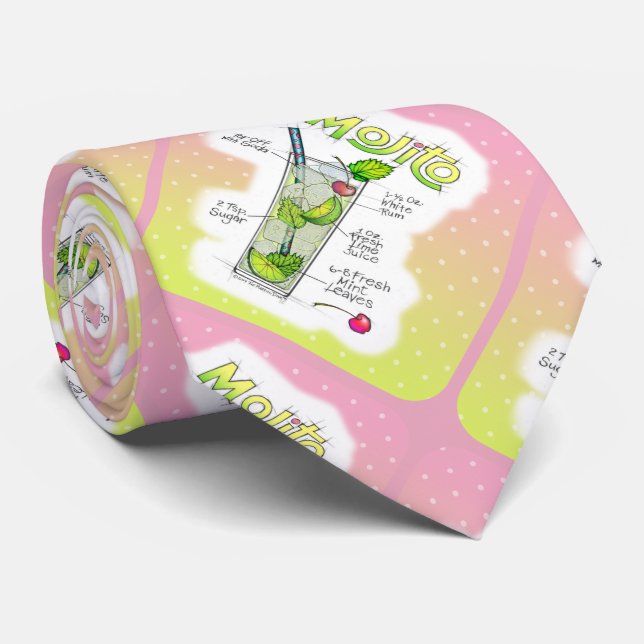 NECK TIES - MOJITO RECIPE COCKTAIL ART (Rolled)