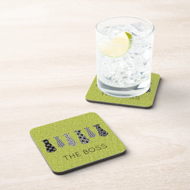 Neck Ties THE BOSS Green Denim Dad Office  Beverage Coaster (Right Side)