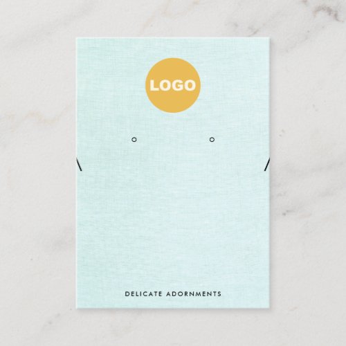 Necklace and Stud Earring Holder Logo Blue Linen Business Card