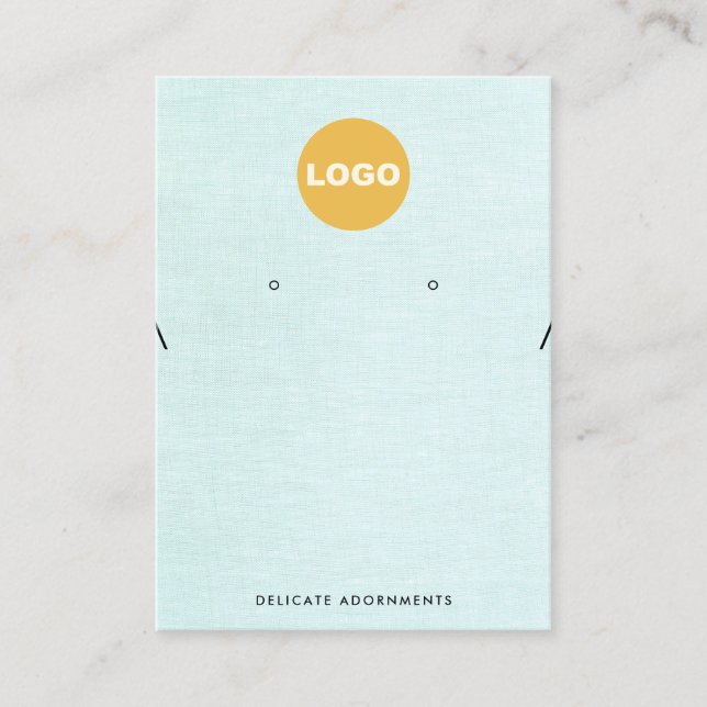Necklace and Stud Earring Holder Logo Blue Linen Business Card (Front)