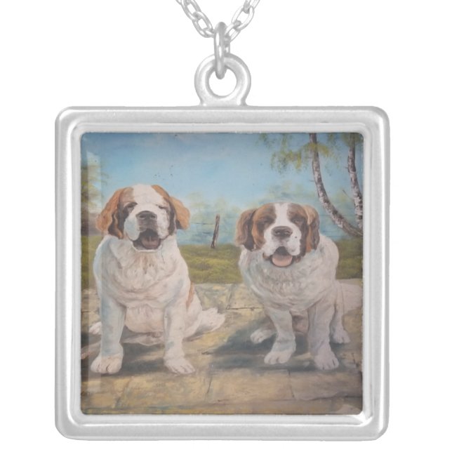 Necklace Ann Hayes Painting Two St Bernards (Front)