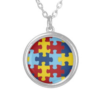 Necklace(autism Puzzle) Silver Plated Necklace by specialexpress at Zazzle
