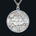 Necklace B & W Roses Sterling-Families Are Forever<br><div class="desc">Necklace shown in Sterling Silver with a layered multi-rose print in Black and White and text of "Families Are Forever 2018" in fancy script of Black. Customize this necklace with a special date or/and choose your style or change colors. Or buy as designed. Available also in Sterling Silver and Silver...</div>