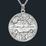 Necklace B & W Roses Sterling-Families Are Forever<br><div class="desc">Necklace shown in Sterling Silver with a layered multi-rose print in Black and White and text of "Families Are Forever 2018" in fancy script of Black. Customize this necklace with a special date or/and choose your style or change colors. Or buy as designed. Available also in Sterling Silver and Silver...</div>