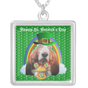 Necklace Basset Hound Happy St Patrick's Day