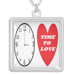 Necklace Clock WIth Red Heart Time To Love