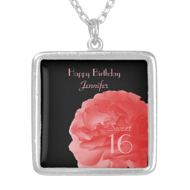 Necklace Coral Rose 16th Birthday Sweet 16 Custom (Front)