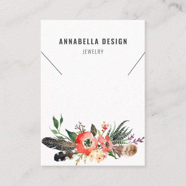 Necklace Display Card • Boho Feather Floral (Front)
