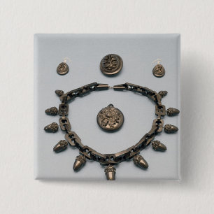 Necklace, earrings, brooch and pendant, c.1870 pinback button