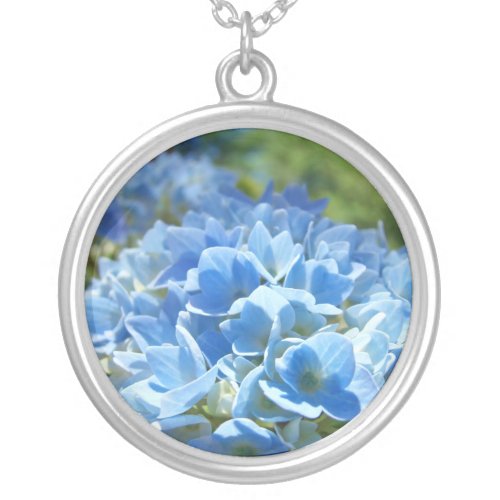 Necklace gifts Sterling Silver Blue Hydrangeas