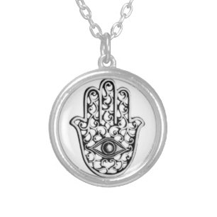 necklace, hand of fatima, amulet silver plated necklace