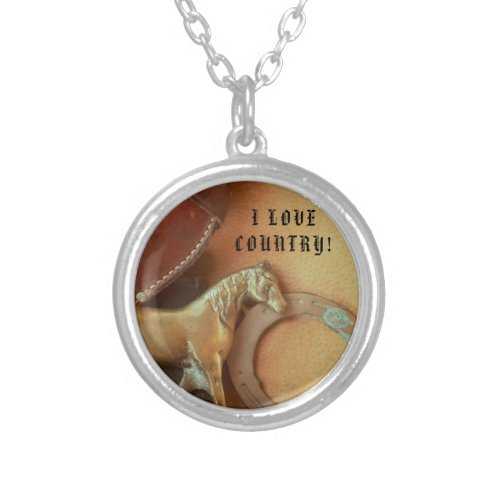 Necklace I LOVE COUNTRY silver plated medallion